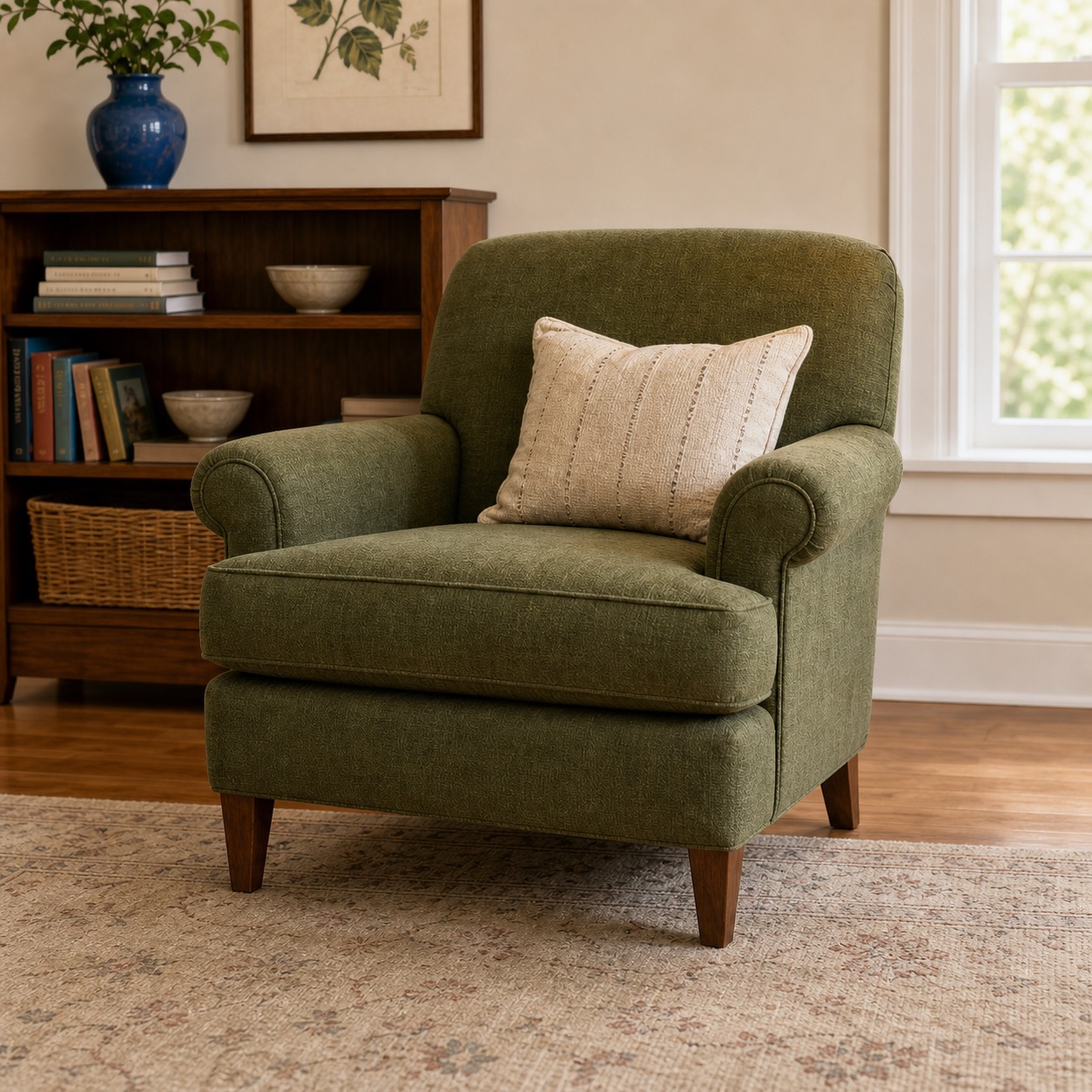 Green armchair in the Maple Street project