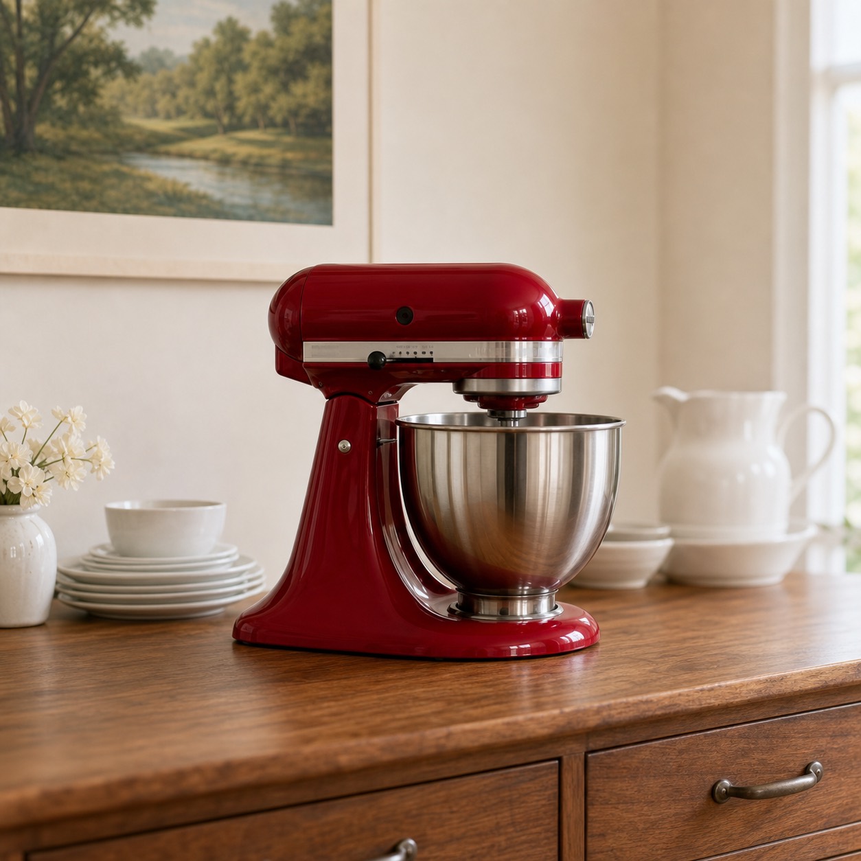 Red stand mixer in the Maple Street project
