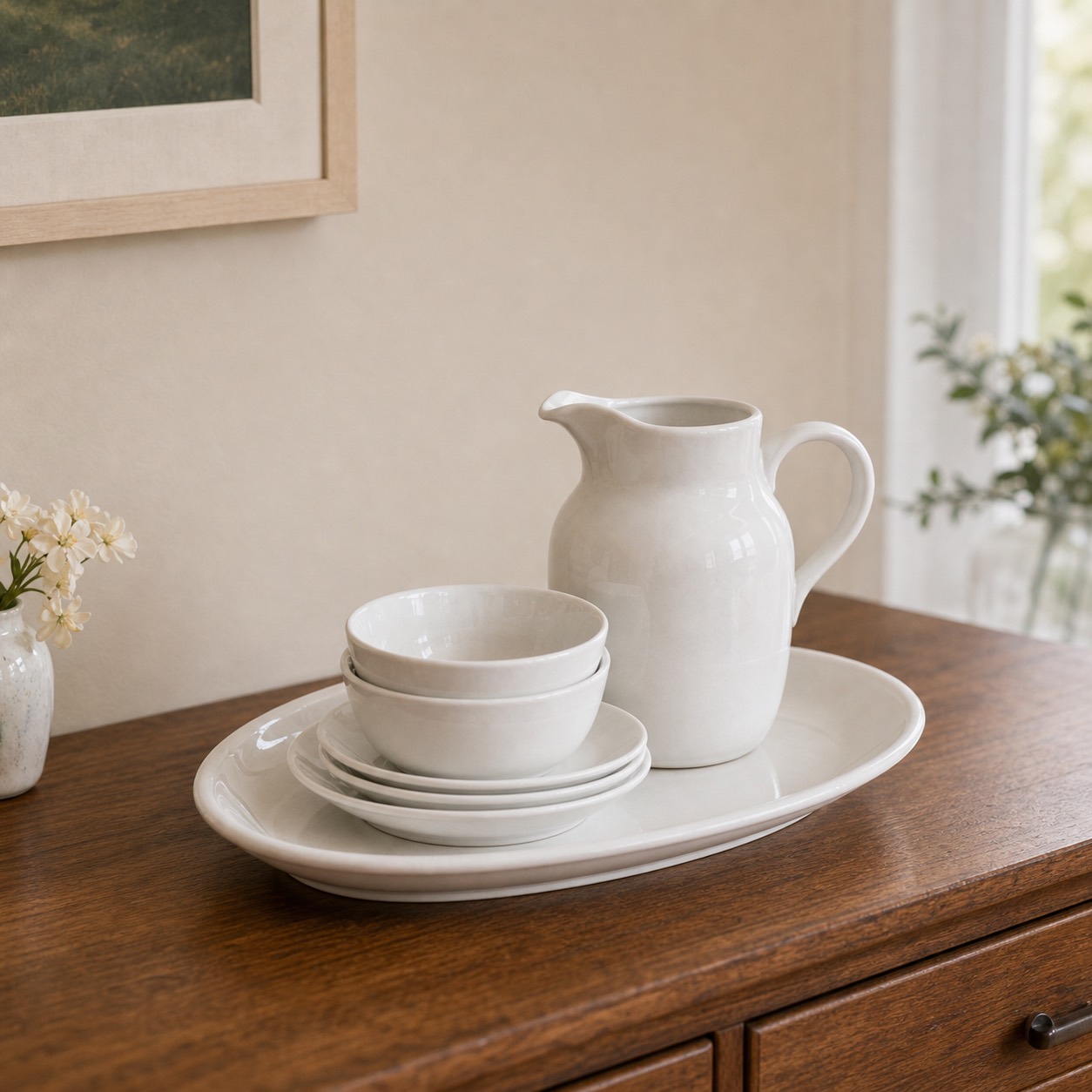 White serving set in the Maple Street project