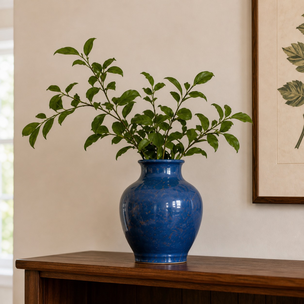 Blue ceramic vase in the Maple Street project